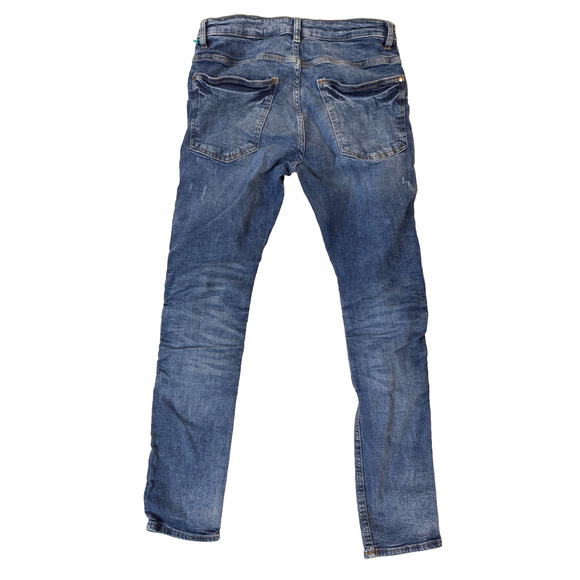 H&M Jeans Mens 32 Blue Skinny Distressed Ripped Destroyed Frayed Denim Rips Y2K - Picture 8 of 8